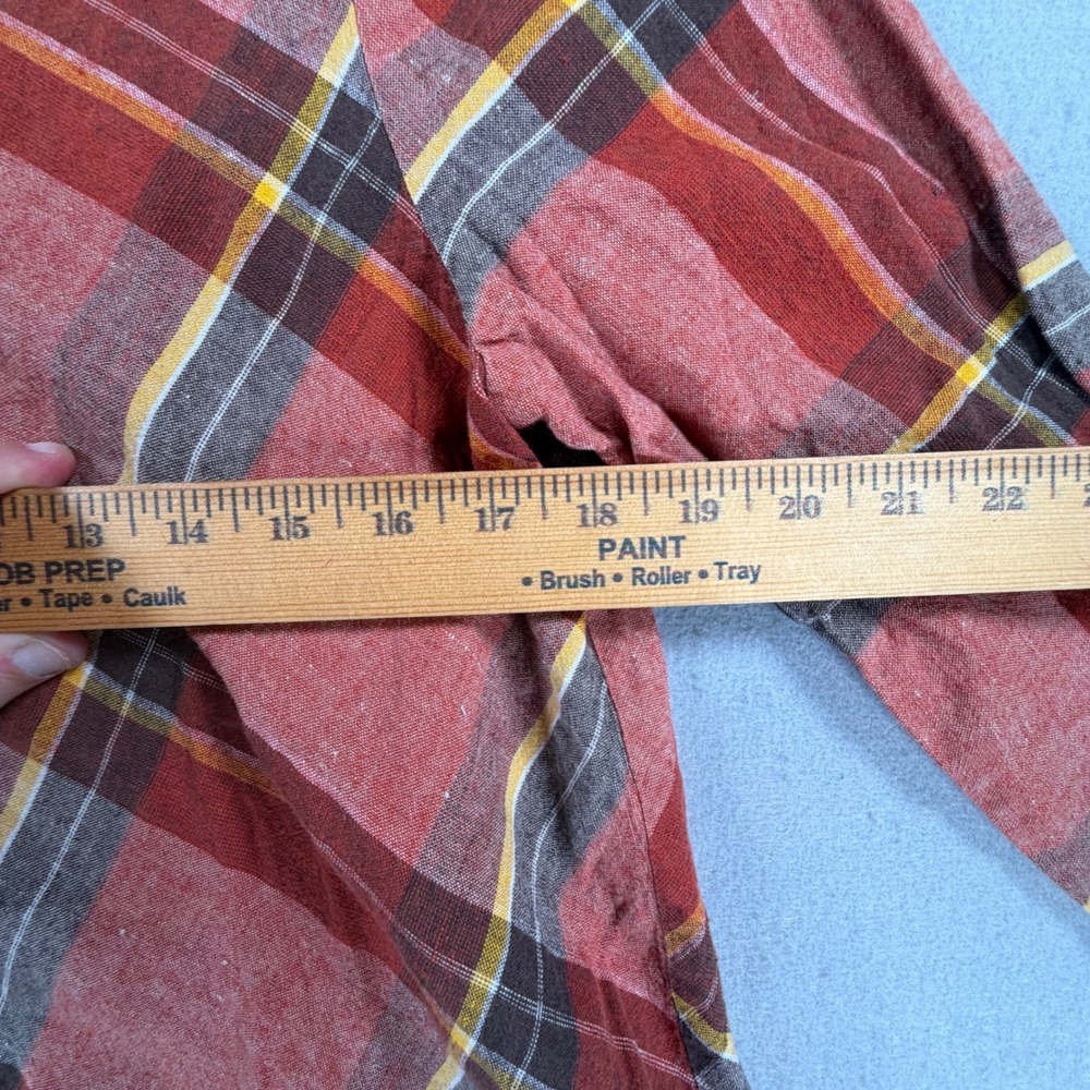 Habitat Womens Small Rust Plaid Tunic Top 3/4 Sleeve Asymmetrical Hem Artsy Boho - Picture 3 of 8